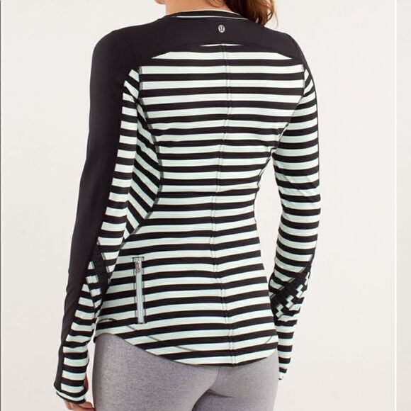 Lululemon Run: Reflect Long Sleeve Sea Stripe Mint Moment Black/Black - Picture 3 of 13